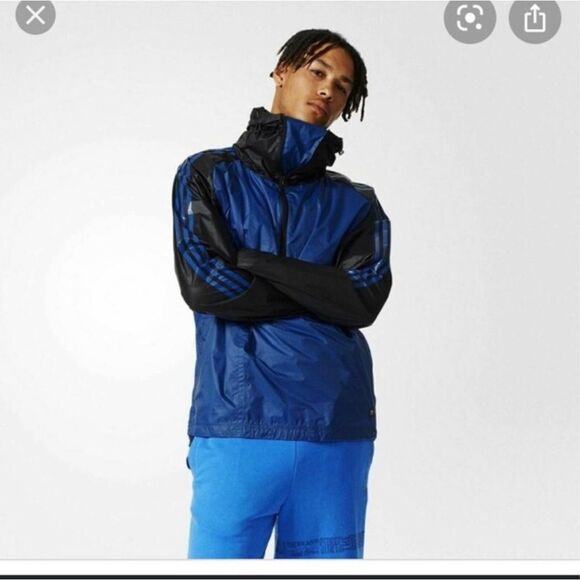 NEW Adidas Cougle Lightweight Half Zip Jacket Windbreaker Blue Black Large L Men - Picture 1 of 7